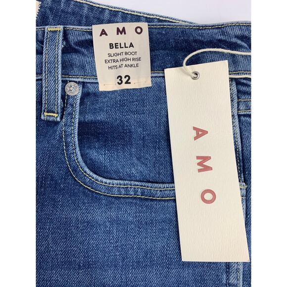 AMO Women 32 Bella Jeans Crush Slight Boot Extra High Rise Ankle NWT Raw Hem USA - Picture 10 of 16